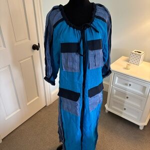 March 11 Linen Maxi Dress in Blue (with matching belt included), Size M